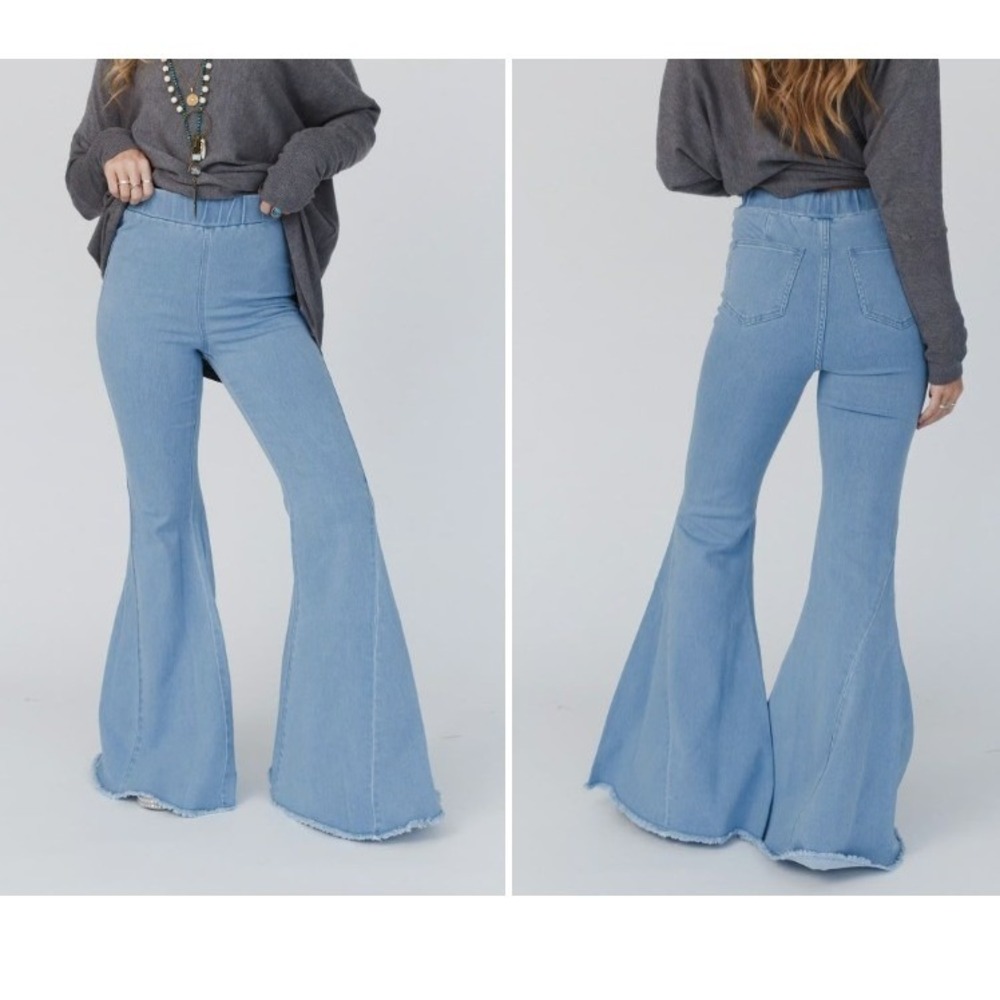 Three Bird Nest High Waist Bell Bottom Flare Jeans Womens S Blue Raw Hem Denim